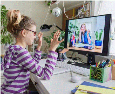 young girl distance learning